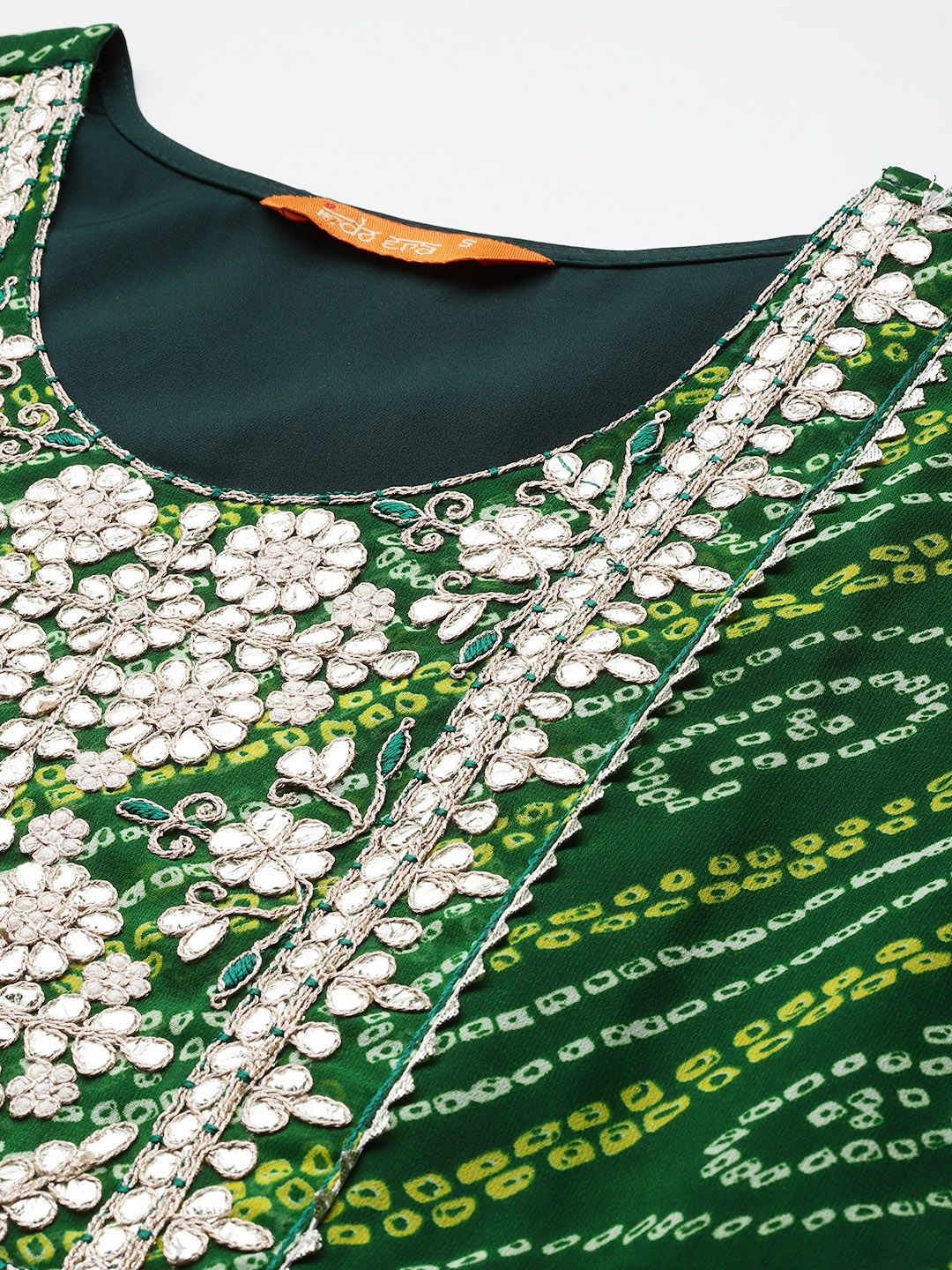 Indo Era Bandhani Printed Gotta Patti Georgette Kurta