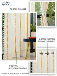 URBAN SPACE Yellow & White Embroidered Long Door Curtain
