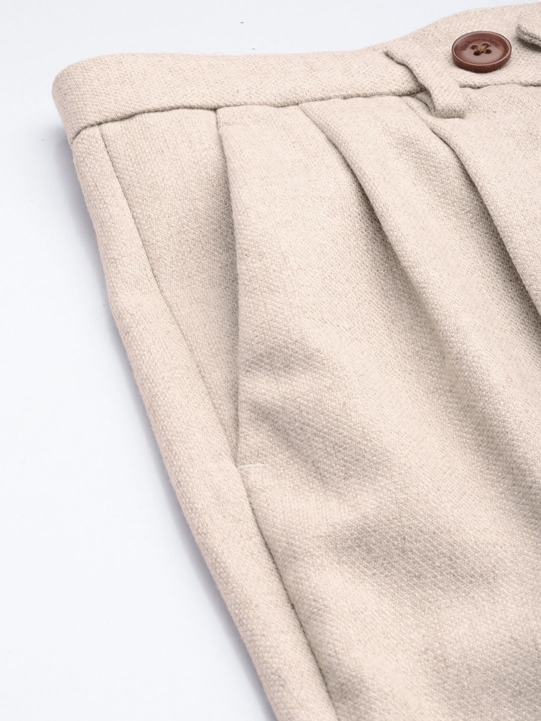 Mr Bowerbird Men Tailored Fit Textured Pleated Trousers