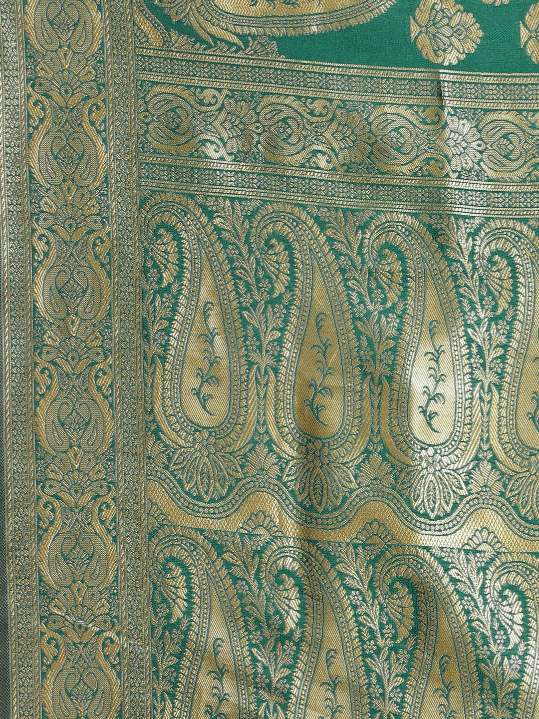Saree mall Teal Green & Golden Woven Design Banarasi Saree