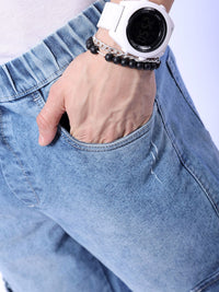 The Indian Garage Co Men Mid-Rise Heavy Fade Stretchable Cargo Jogger Jeans