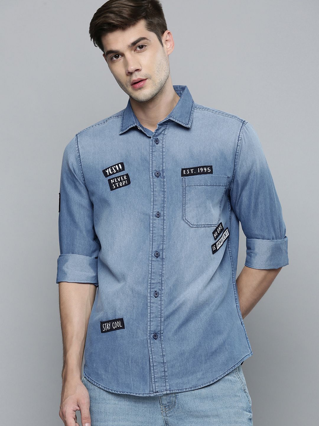 The Indian Garage Co Men Blue Slim Fit Opaque Printed Casual Shirt