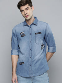 The Indian Garage Co Men Blue Slim Fit Opaque Printed Casual Shirt