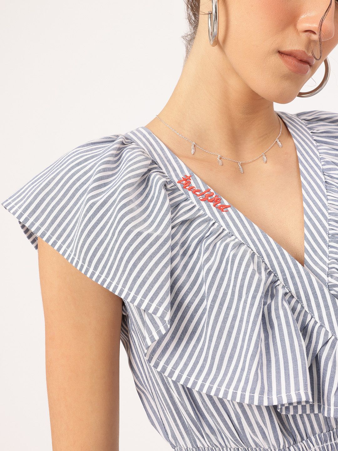 DressBerry Ruffle Truffle Striped Smocked Cinched Waist Top