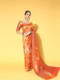 Saree mall Magenta Ethnic Motifs Zari Organza Banarasi Sarees