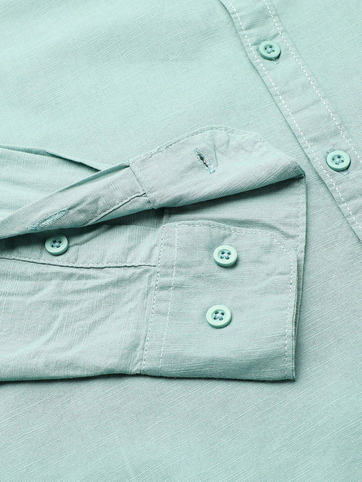 Campus Sutra Green Spread Collar Classic Fit Cotton Casual Shirt