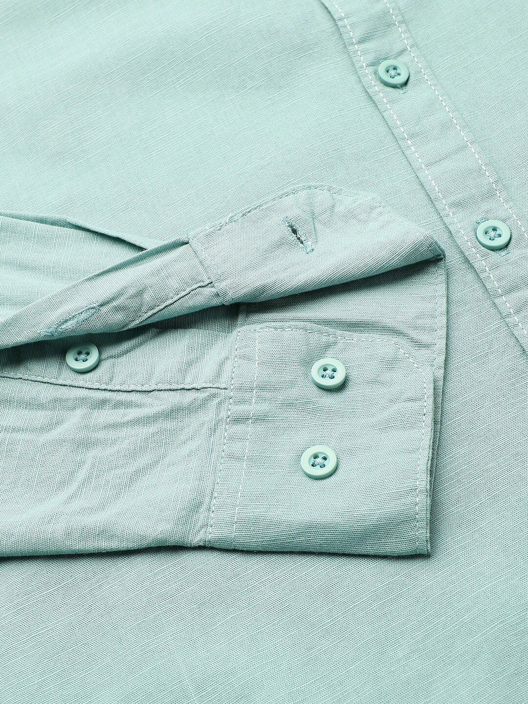 Campus Sutra Green Spread Collar Classic Fit Cotton Casual Shirt
