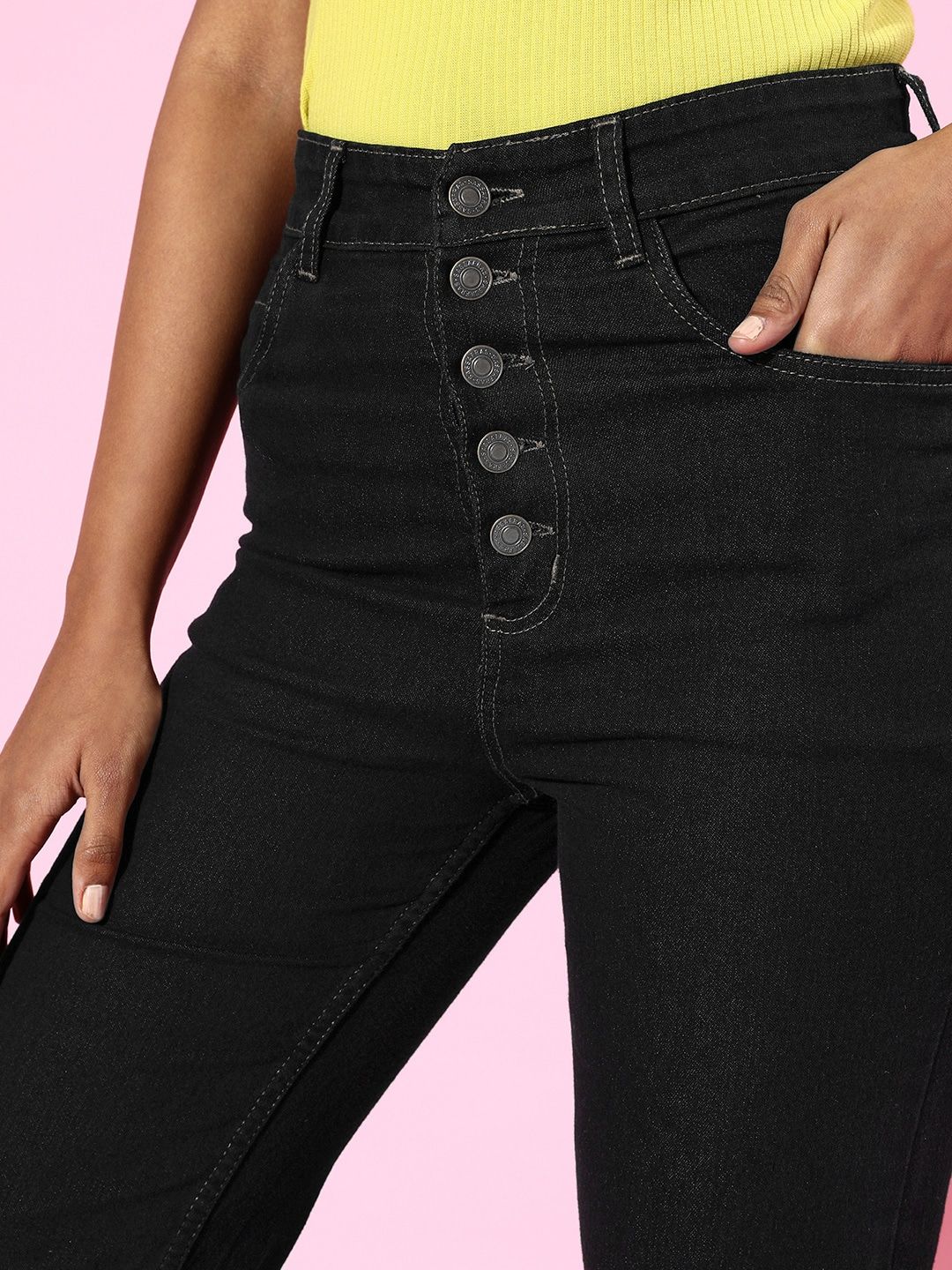SASSAFRAS Women Black Wide Leg High-Rise Jeans