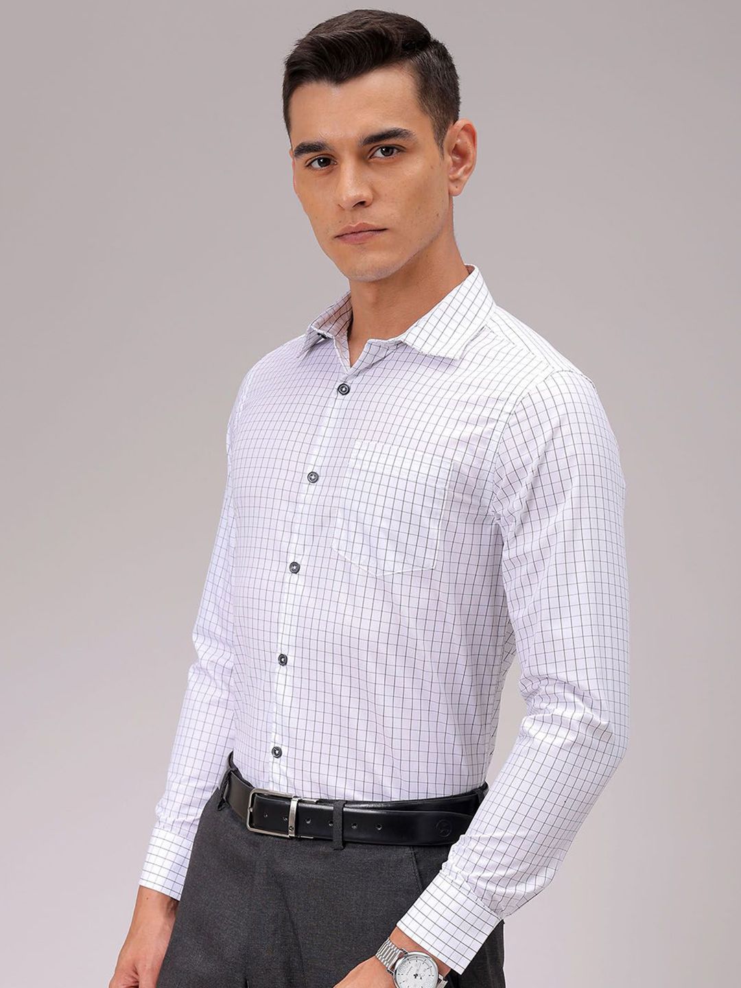 The Indian Garage Co. X Luxe Men Cutaway Collar Checked Slim Fit Formal Shirt