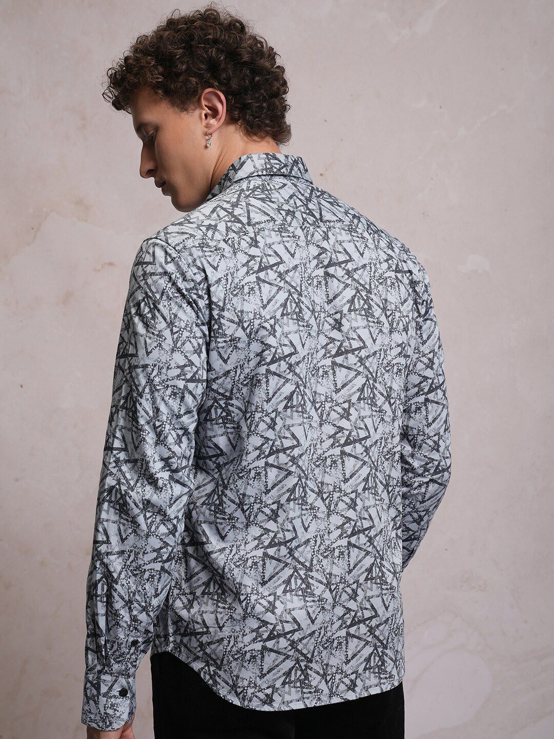 LOCOMOTIVE Luxe Slim Fit Geometric Printed Satin Party Shirt