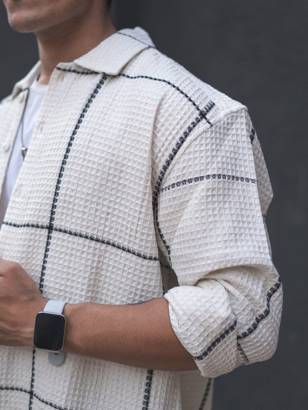 Powerlook Off White India Slim Oversized Checked Shackets