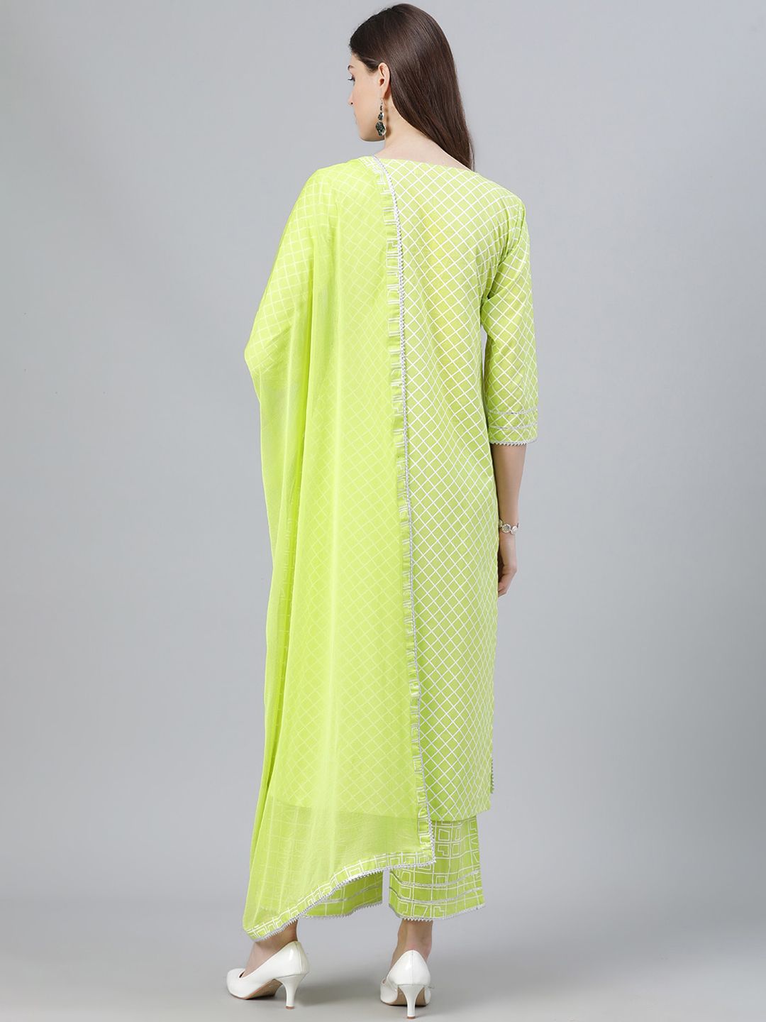 Libas Women Green Printed Pure Cotton Kurta with Palazzos & With Dupatta