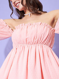 Berrylush Self Design Off-Shoulder Ruffled A-Line Dress