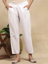 House of Chikankari Women White Cotton Solid Seluar