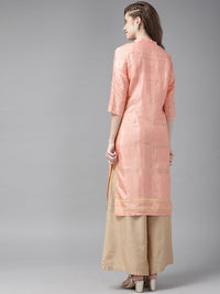 W Women Peach-Coloured Printed Straight Kurta