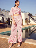 STREET 9 Floral Printed Boat Neck Crop Top with Trouser Co-Ords