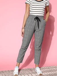 Berrylush Women  Grey Checked Utility Trousers