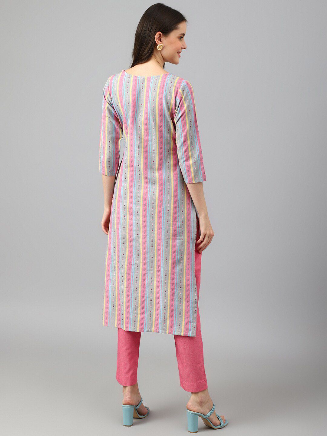 KALINI Striped Straight Kurta with Trousers