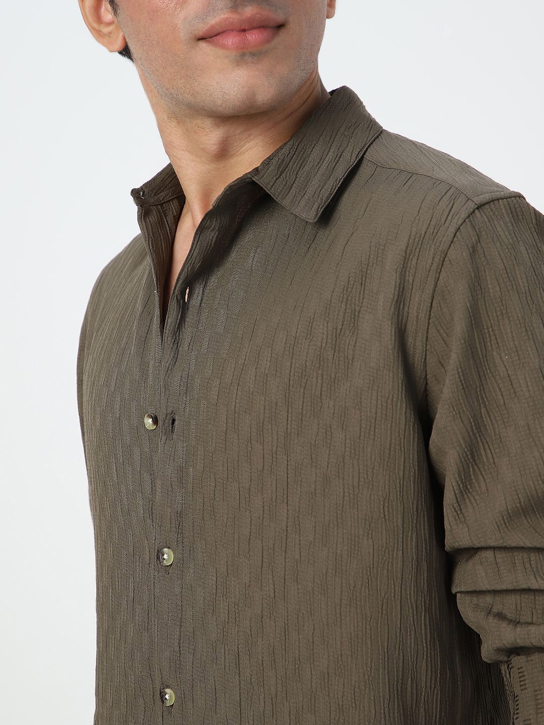 Urbano Fashion Men Spread Collar Textured Cotton Casual Shirt
