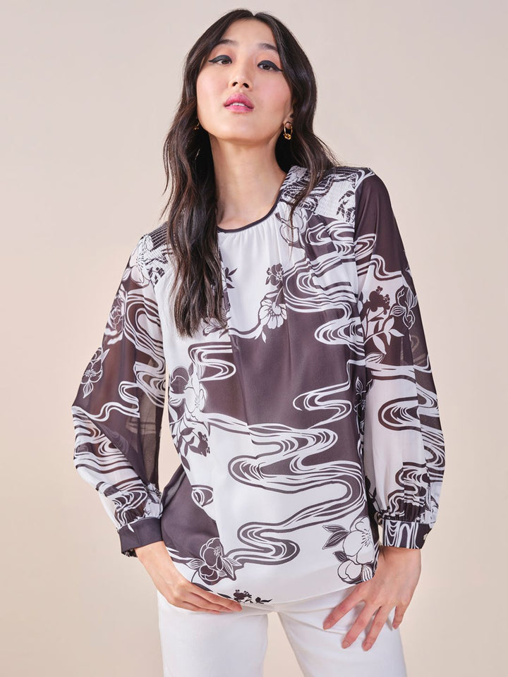 AND Women Abstract Print High Neck Sleeveless Top
