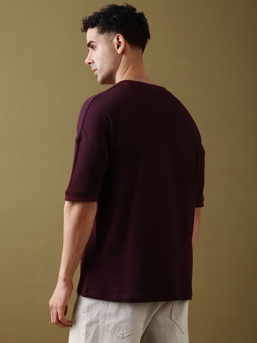 DILLINGER Men Solid Ultra Soft Drapey Cotton Oversized Drop Shoulder T-Shirt