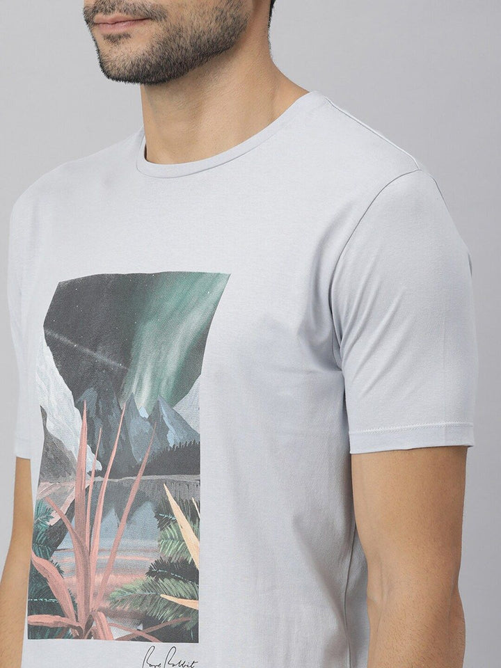RARE RABBIT Men Mount Printed Pure Cotton Slim Fit T-Shirt