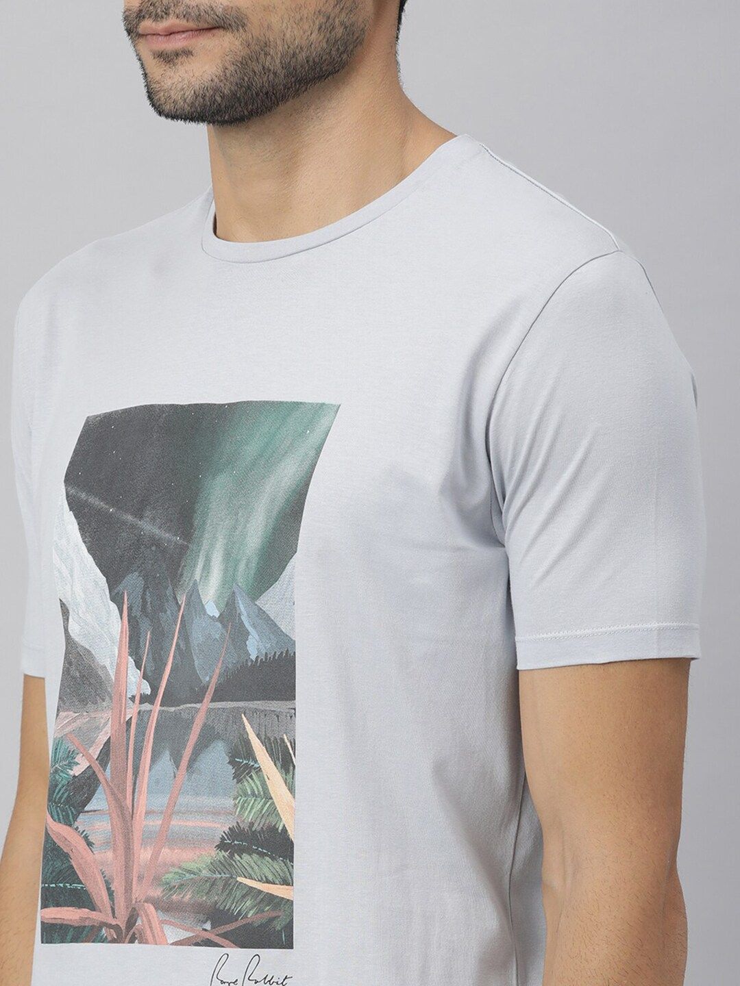 RARE RABBIT Men Mount Printed Pure Cotton Slim Fit T-Shirt