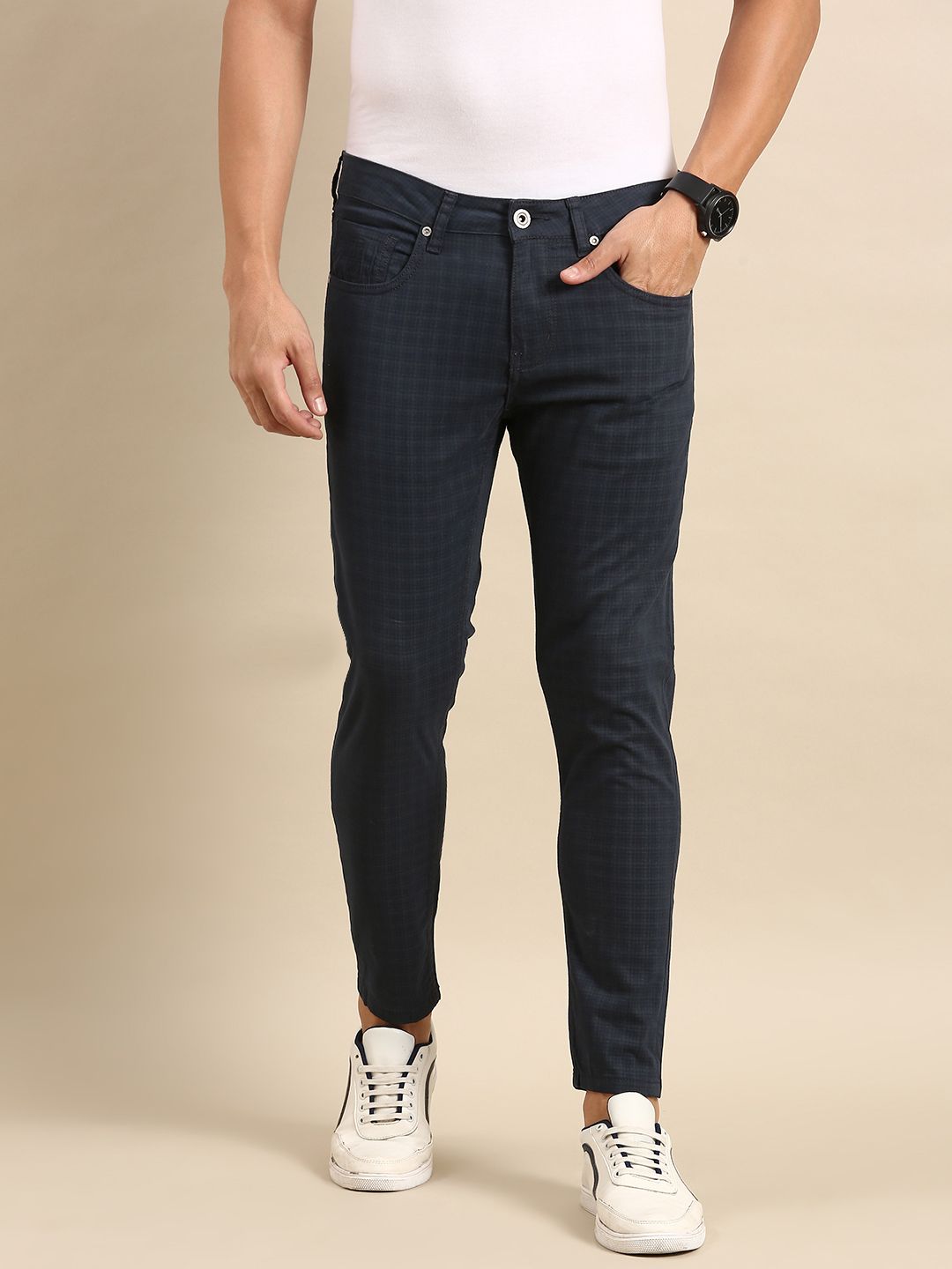 Being Human Men Mid-Rise Checked Chinos