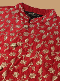 SOJANYA Kurta Kapas Tulen Bersulam Labuci dengan Jaket Churidar & Nehru Bersulam