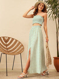 STREET 9 Floral Printed Strapless Smocked Crop Top And Skirt Co-Ords