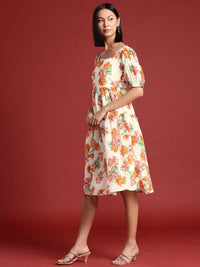 all about you Floral Print Puff Sleeve A-Line Midi Dress