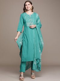 Anouk Women Floral Embroidered Regular Pure Cotton Kurta with Trousers & With Dupatta