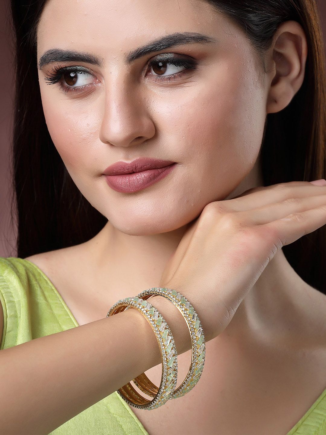 KARATCART Set Of 2 Gold Plated & AD Studded Bangles