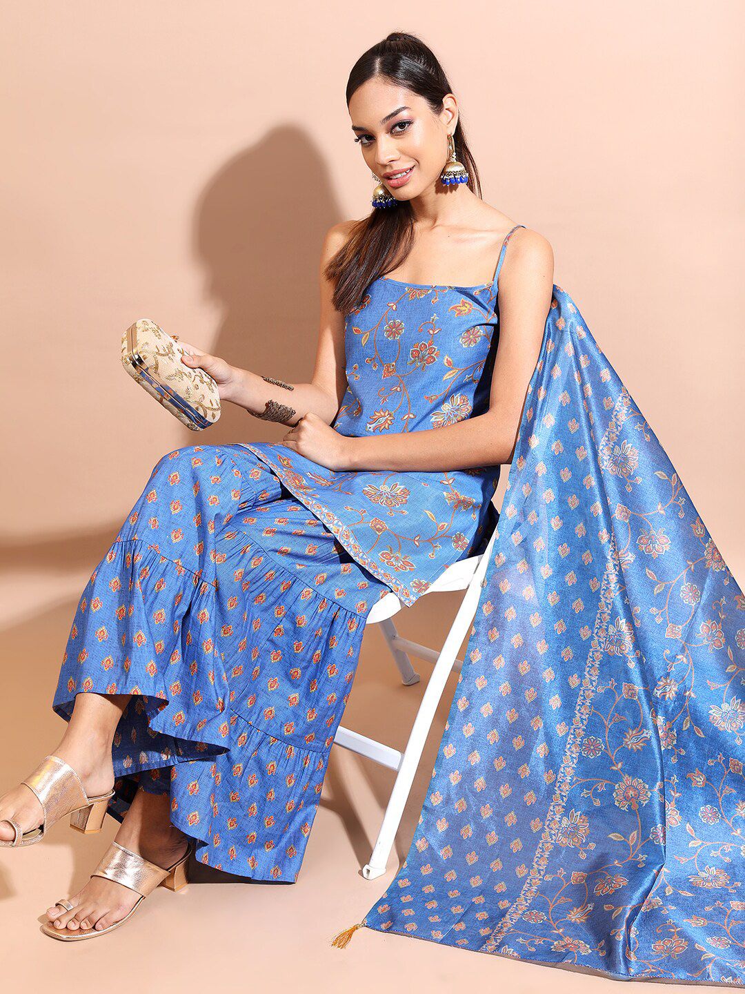 Vishudh Ethnic Motifs Printed Straight Kurti with Sharara With Dupatta