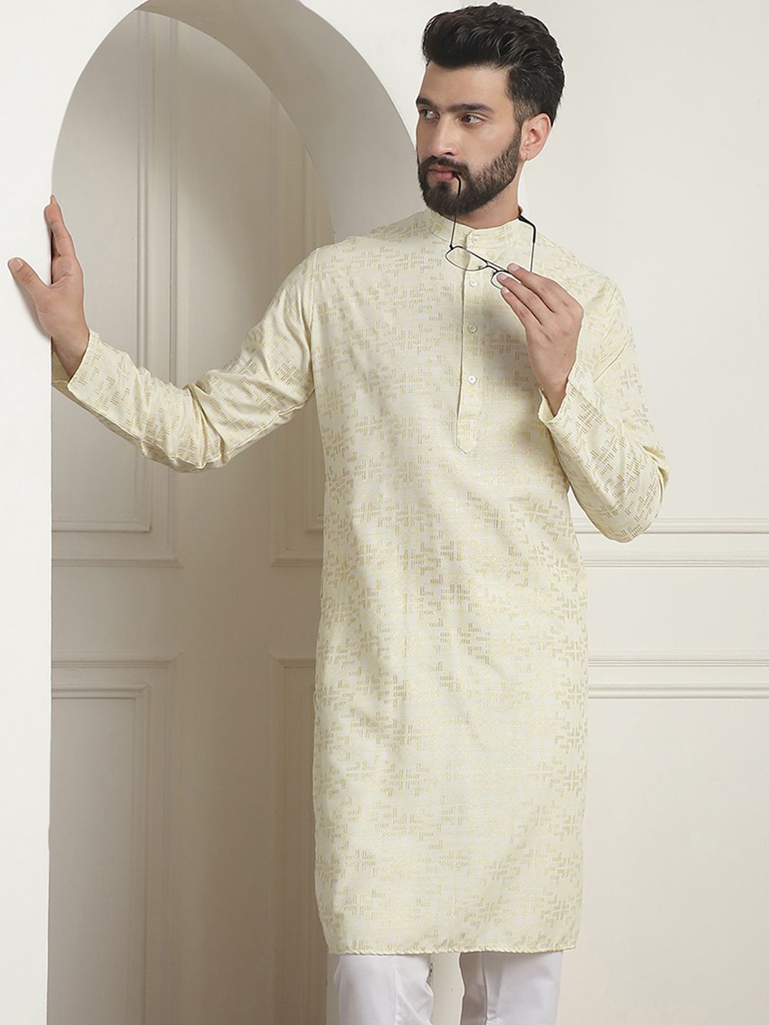 SOJANYA Printed Mandarin Collar Lengan Panjang Kurta Lurus