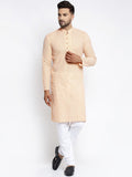 Jompers Men Orange Ethnic Motifs Embroidered Chikankari Pure Cotton Kurta with Pyjamas