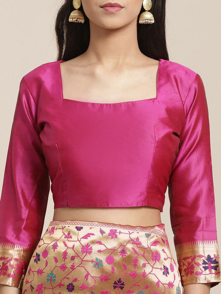 Saree mall Golden & Pink Woven Design Banarasi Saree