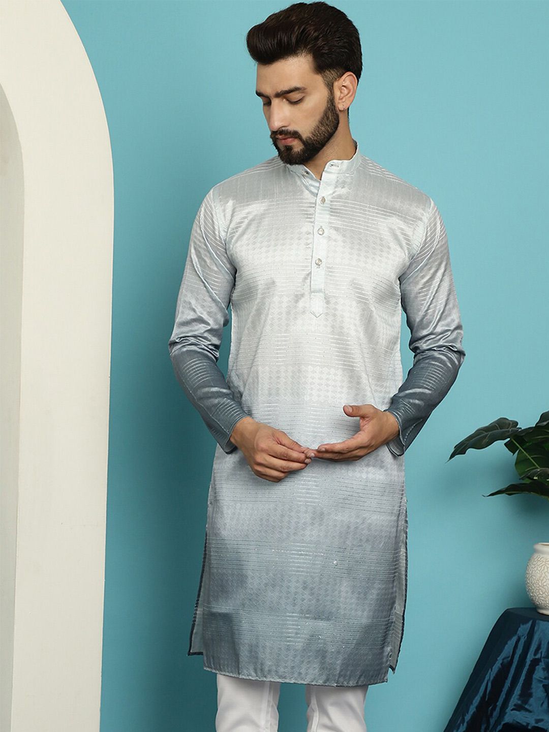 SOJANYA Kurta Lurus Tenunan Etnik Cotton Silk