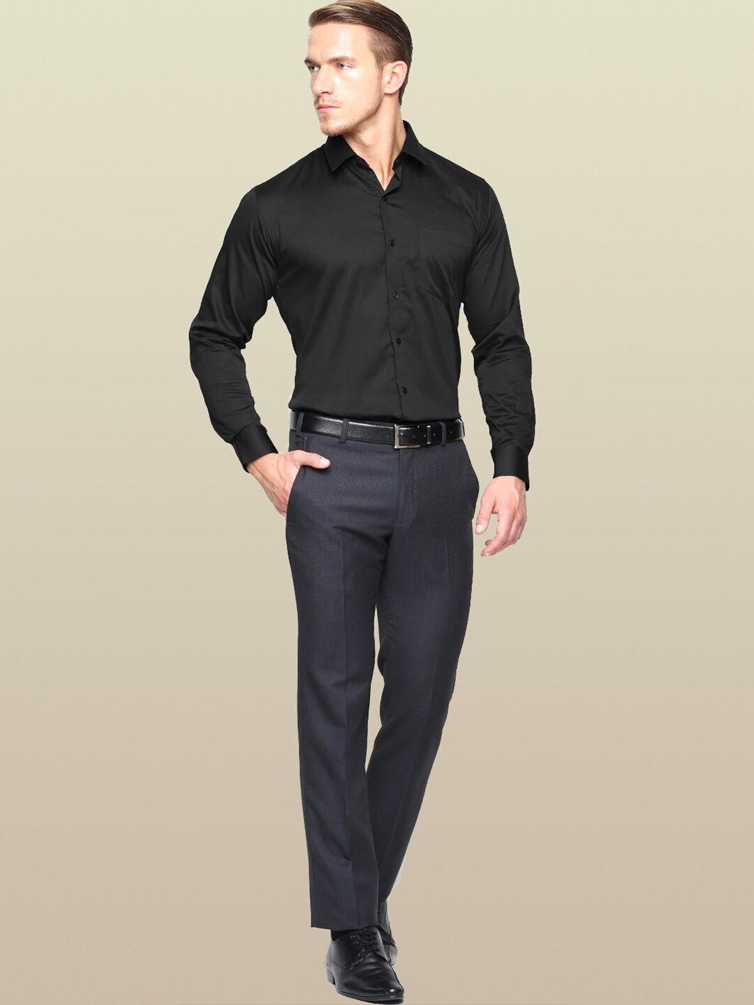 Hancock Men Black Club Slim Fit Cotton Satin Formal Shirt