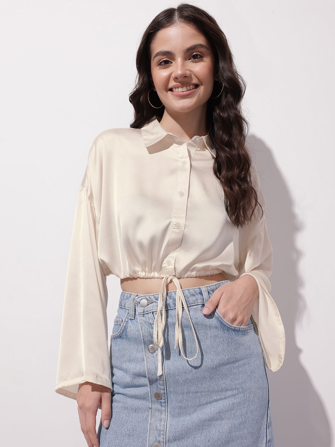 DressBerry Glamour & Opulence Satin Sizzle Blouson Crop Top