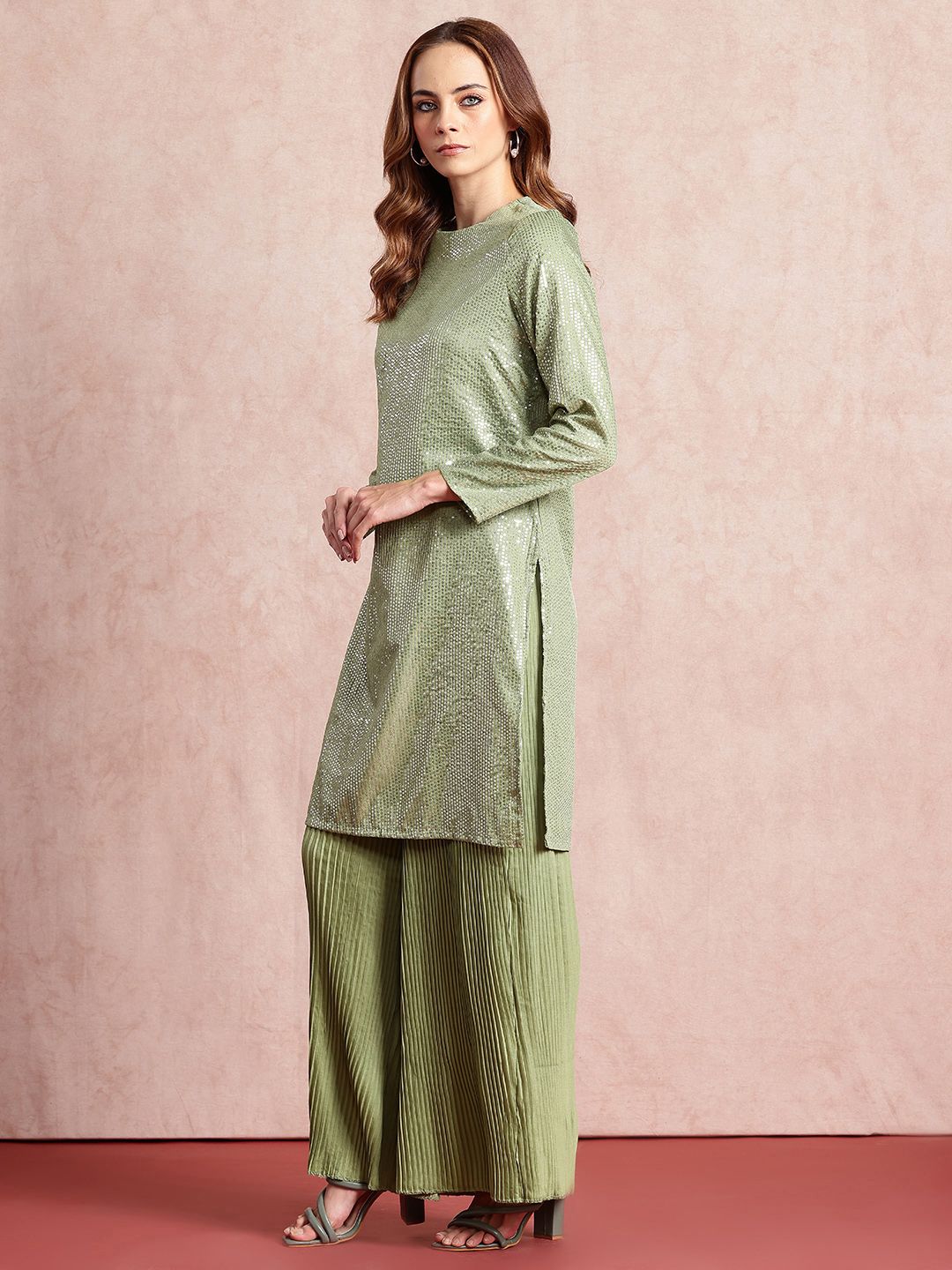 all about you Sequinned Detail Kurta with Trousers & Dupatta