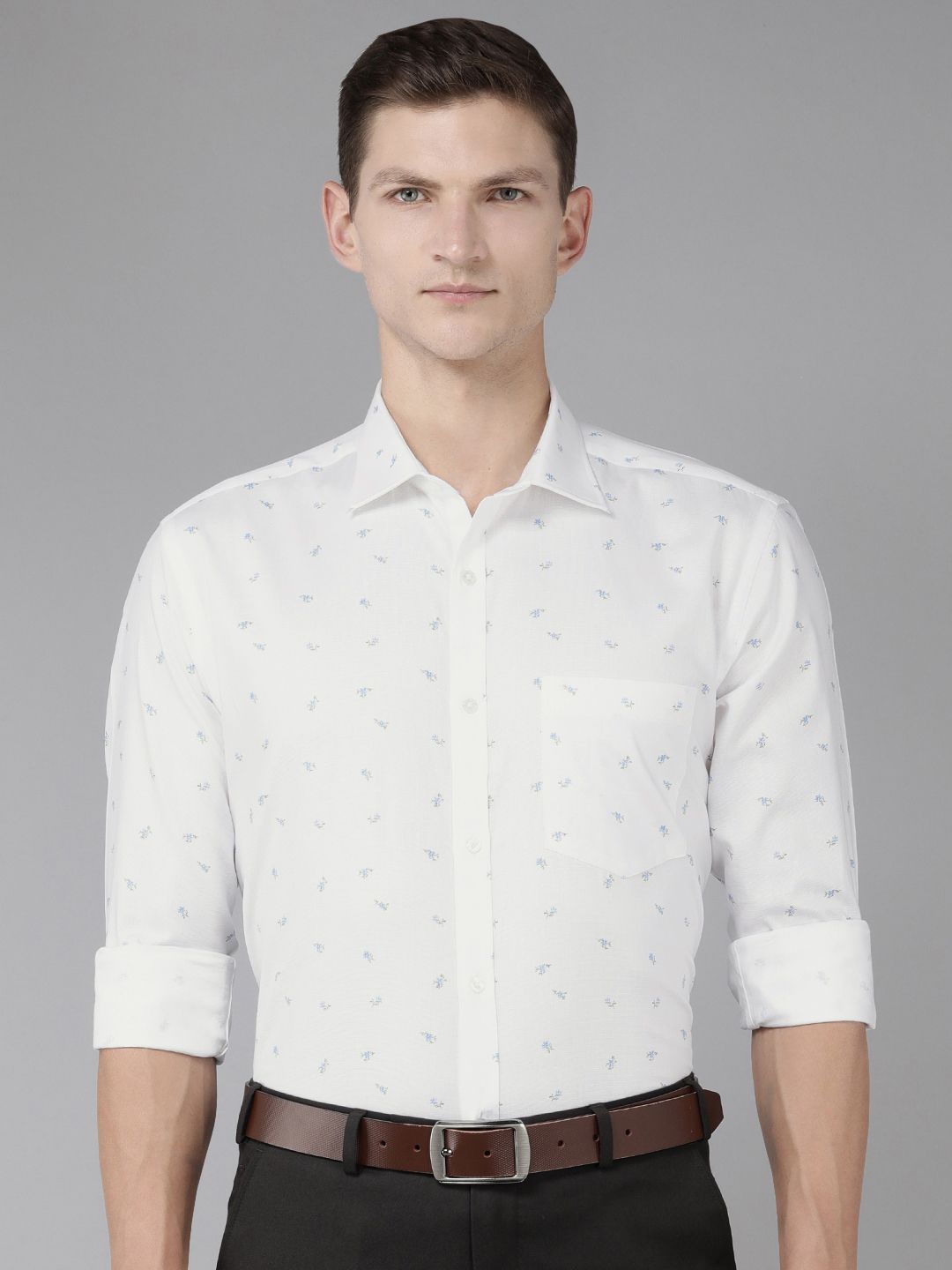 Park Avenue Men Slim Fit Floral Printed Pure Cotton Formal Shirt