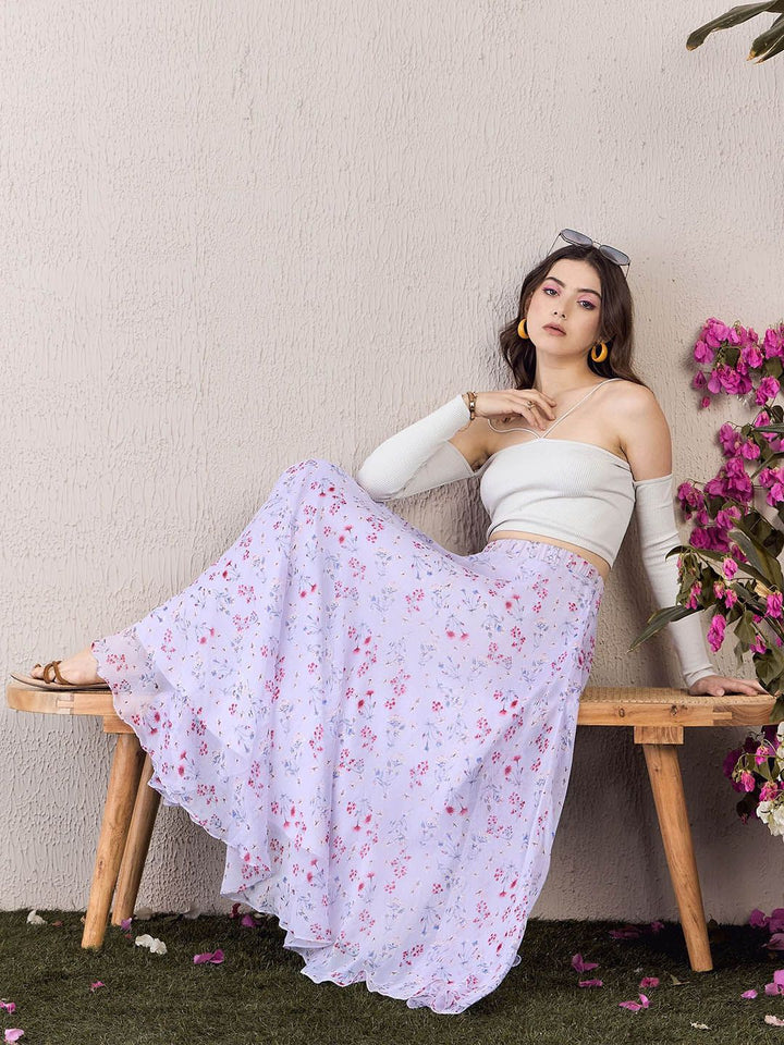 Berrylush Women Printed Flared Maxi Skirts