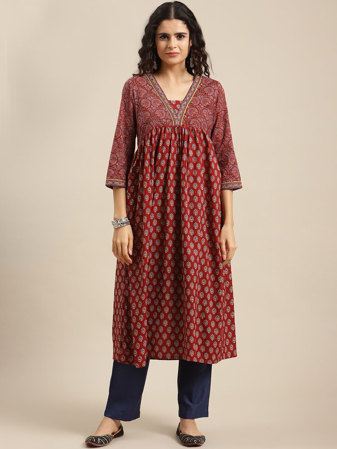 Varanga Women Maroon Ethnic Motifs Printed Kurta