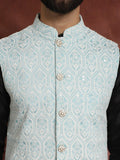 Jaket Nehru Kolar Mandarin Bersulam Biru Anouk
