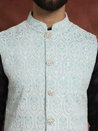 Jaket Nehru Kolar Mandarin Bersulam Biru Anouk