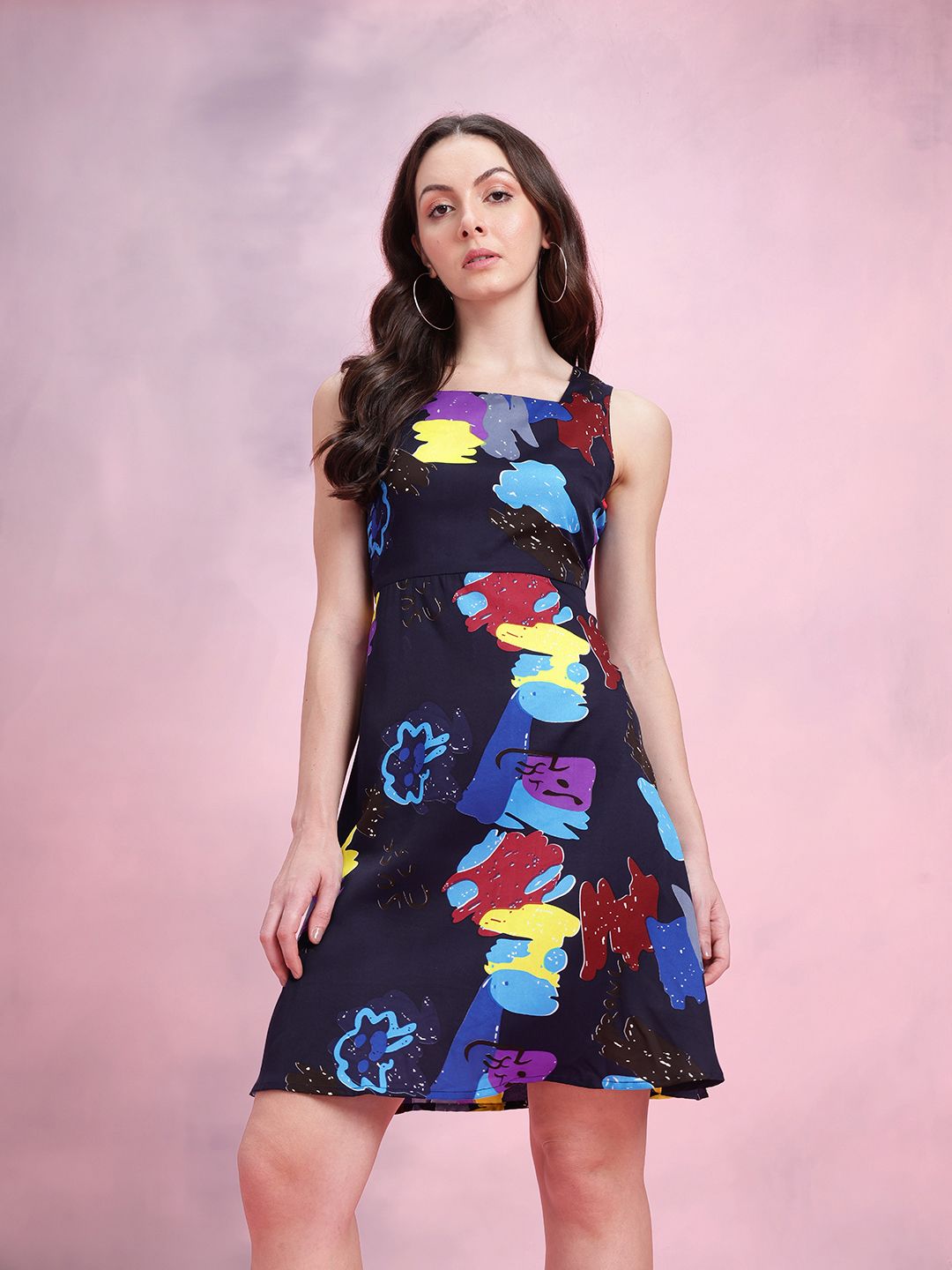 DressBerry Abstract Printed Square Neck A-Line Dress