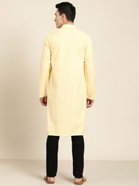 SOJANYA Kurta Lurus Berjalur Kuning & Putih Lelaki