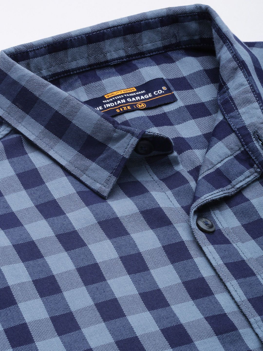 The Indian Garage Co Men Blue Checked Pure Cotton Casual Shirt