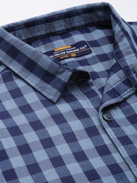 The Indian Garage Co Men Blue Checked Pure Cotton Casual Shirt